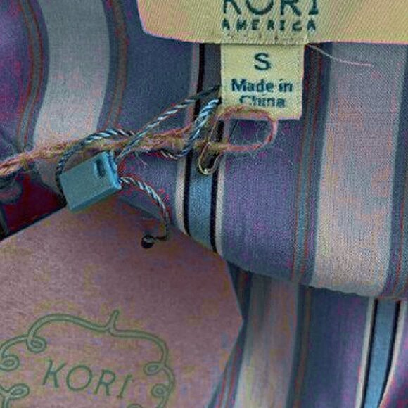 NEW Blue Coral Striped Button Down Drawstring Ruffle Waist Top Blouse Boho $44 - Picture 7 of 8